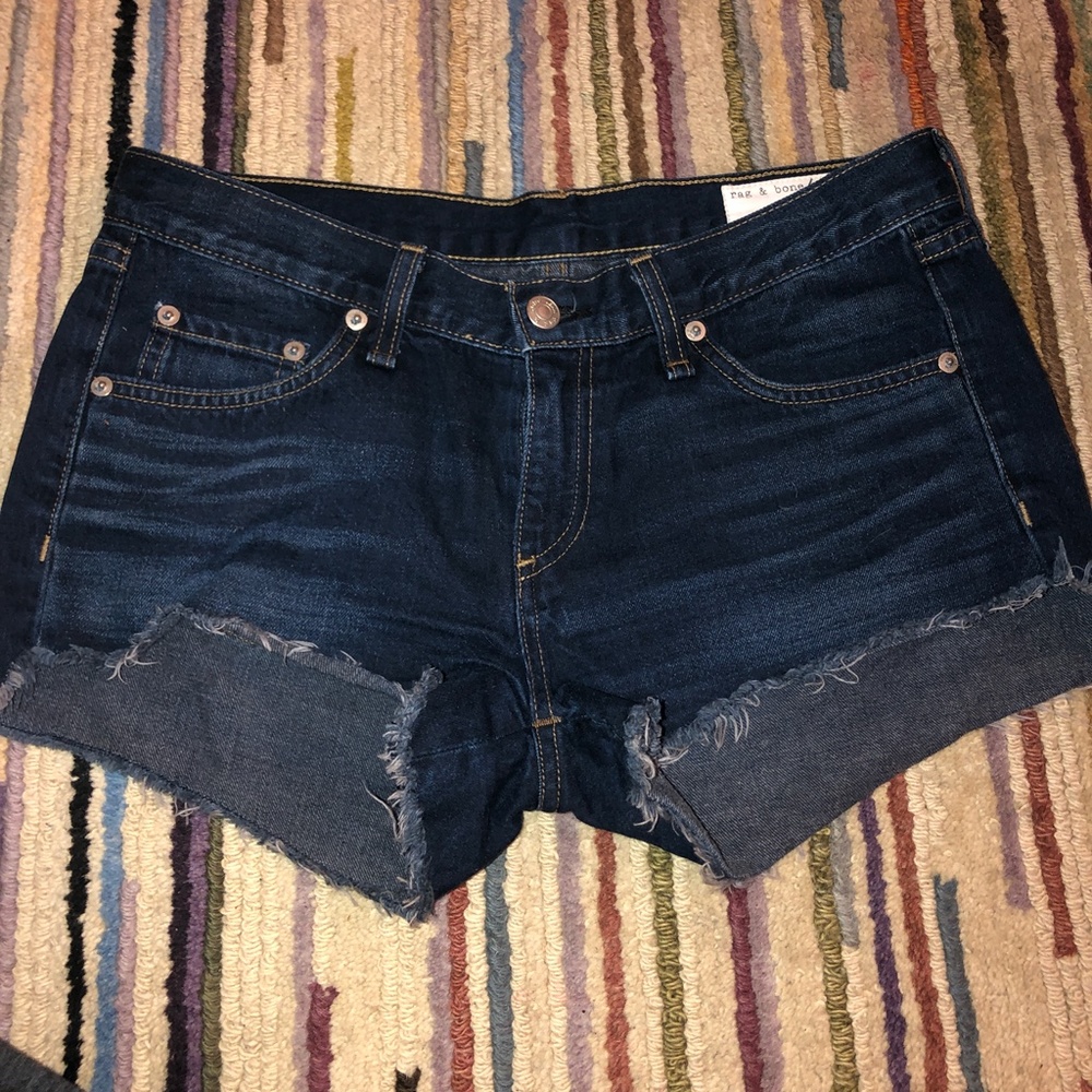 Rag & Bone Dark Denim Distressed Jean Shorts - Picture 4 of 7
